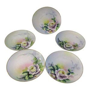 Mid-Century Meito China Hand-Painted Rose Plates, S/5